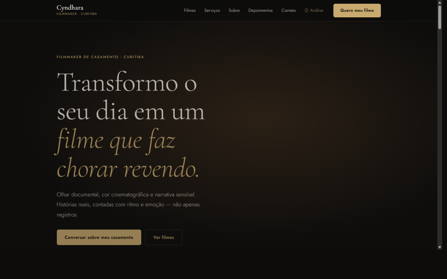 Site de Cyndra — portfólio de cinematografia de casamentos